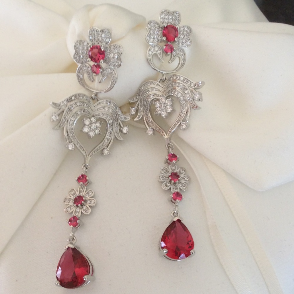 Sterling Silver Rhodolite Garnet Long Earrings 925